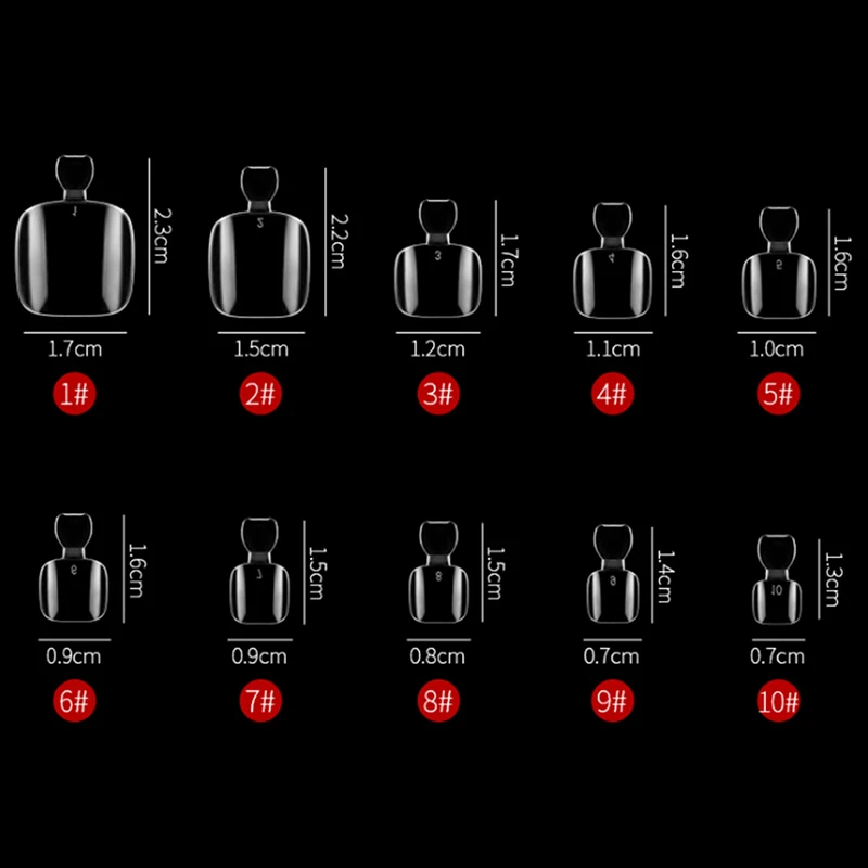 Типсы для ногтей ног Кончики маникюр Дизайн украшения 500 шт 10 размер смешанные