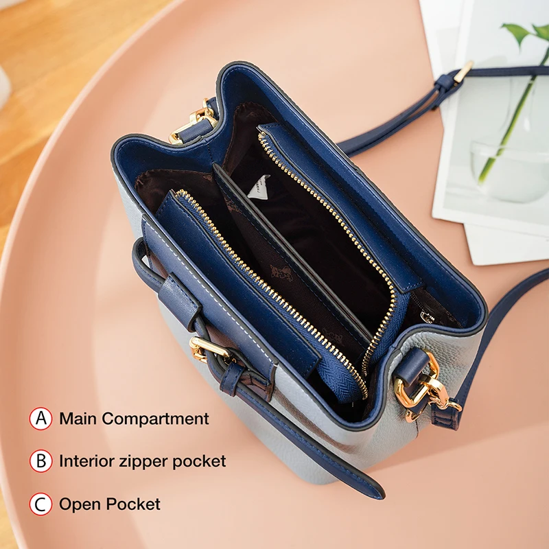 

LRT Women's 100% Genuine Leather Handbag Stylish Lady Travel Bucket Shoulder Bag Large Capacity Handle Cross-body Bag For Female