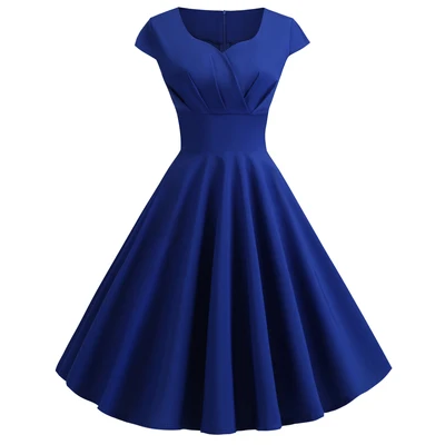 royal blue Женские модельные туфли обувь для вечерние и свадебные платья подружек невесты элегантное Ретро Hepburn Стиль v-образный вырез с коротким рукавом большого размера платье для выпускного вечера пикантные - Цвет: royal blue