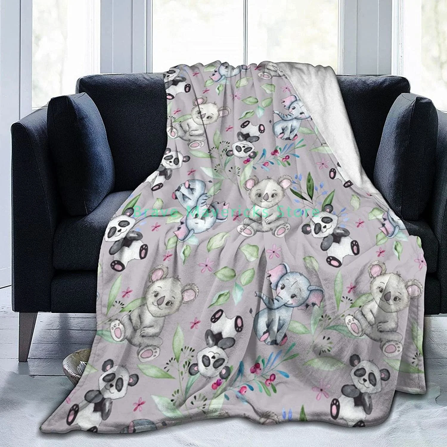 

Watercolor Cute Elephant Panda Fleece Flannel Throw Blankets for Couch Bed Sofa Car,Cozy Soft Blanket Throw for Kids Women Adult