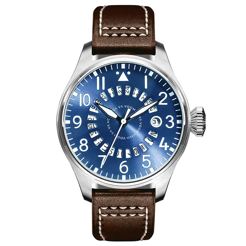 Мужские часы с круглым календарем и кожаным ремешком цифровые наручные цифровой