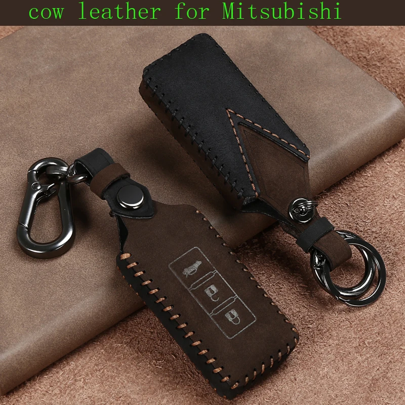 

New Pattern Car Key Case Key Chain Bag cow leather for Mitsubishi Outlander Pajero Eclipse ASX Accessories