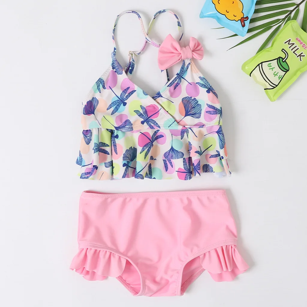 

2021 New Children's Swimsuit Split Baby Girl Swimsuit Cute Dragonfly Color Dot Print Swimsuit