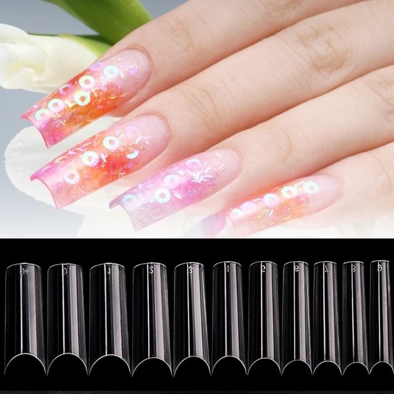 

550P/Bag Extra Long False Nail Tips XL Nails Extension Full Cover Tip UV Gel Transparent Fake Nail Manicure Tools Salon Usage