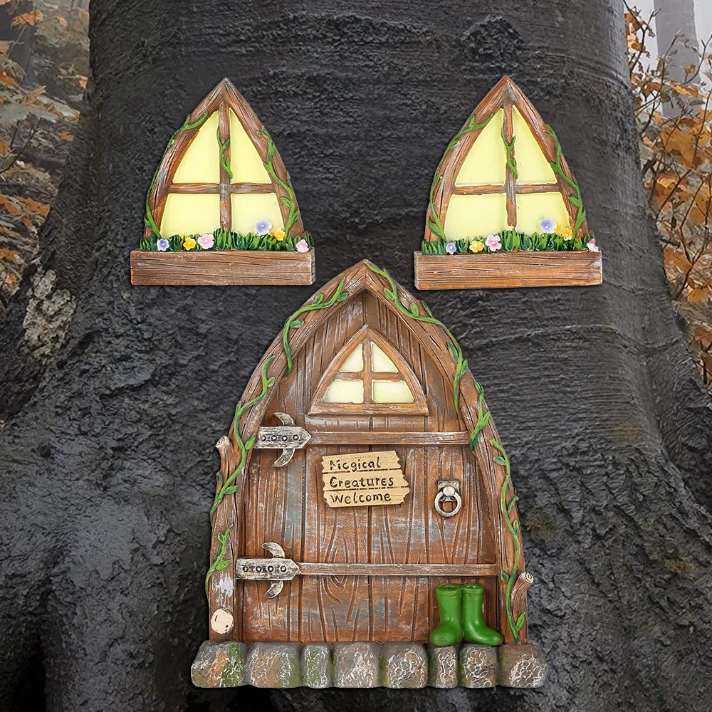 Новая скульптура дерева миниатюрная сказочная карликовая дверь сказочное окно