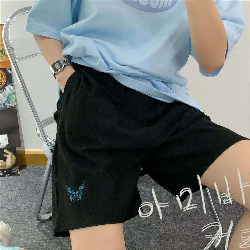 

shorts traf Butterfly embroidery summer Korean style Loose wide legs femme short sets casual harajuku plus size women clothing
