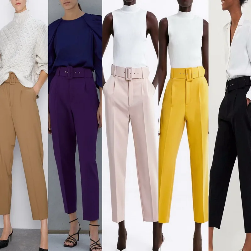 Женские офисные брюки женские осень 2019 новые модные ремни карамельных цветов