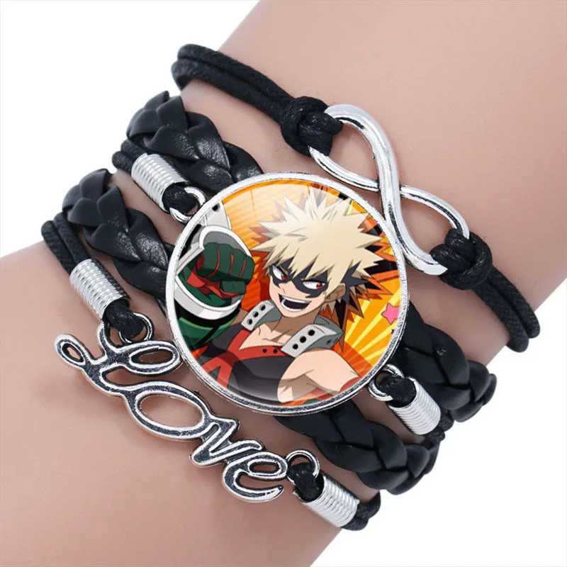 Кожаный браслет с Аниме Boku многослойный Плетеный кабошоном Моя геройская