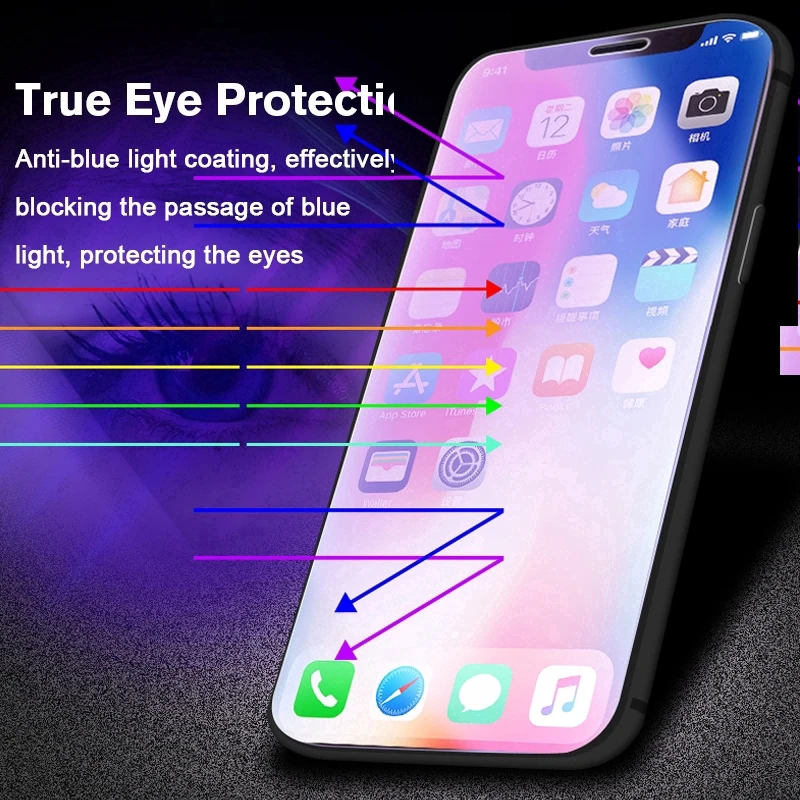 Anti Blue Light Blocking Screen Protector for Iphone 11 12 13 Mini Pro Xs Max Xr Ray Glass 7 8 Screenprotector | Мобильные телефоны
