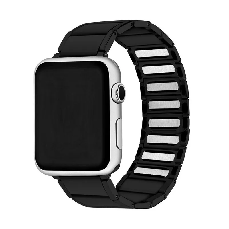 Black Ремешок из нержавеющей стали для Apple Watch 44 мм 40 мм 42 мм 38 мм метмагнитный петля сменный ремешок для наручных часов для iWatch 4 3 2 1 браслет - Цвет ремешка: Black