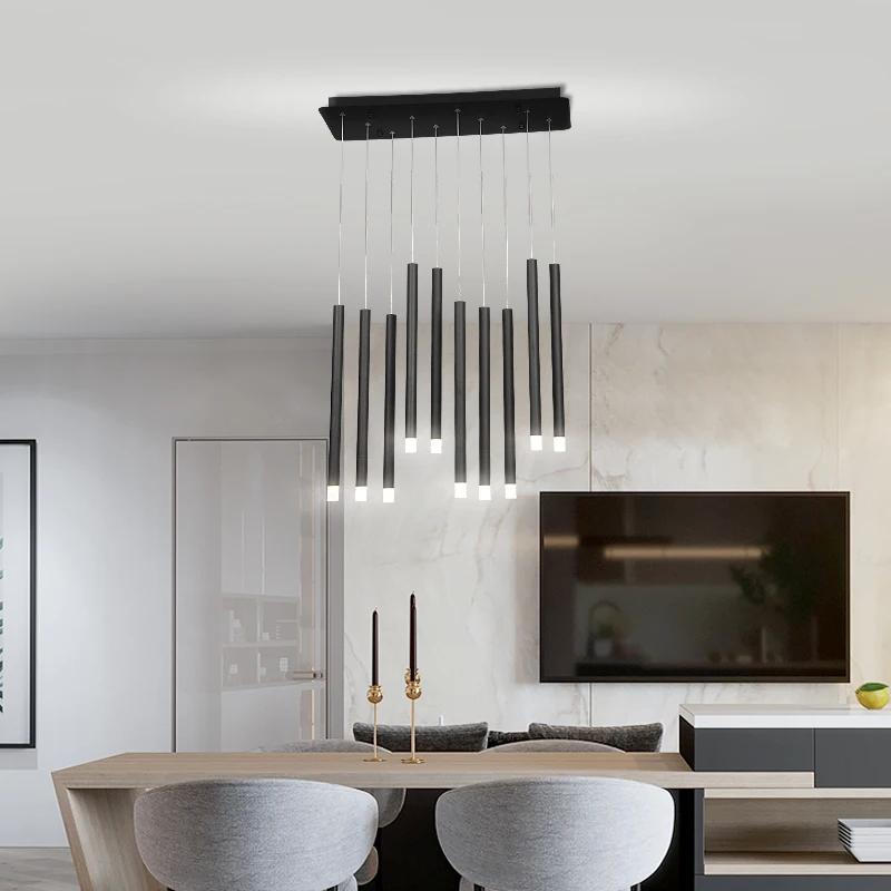 Новый черный/золото led люстра длинная трубка лампы Кухня остров Обеденная