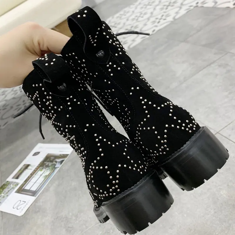 Kopen 2020 Nieuwe Mode Luxe Laarzen Vrouwen Ontwerpers Echt Lederen Slip-On Spike Hakken Super Hoge (9Cm) Enkel Vrouwen Laarzen