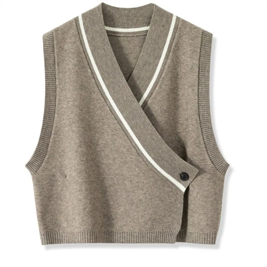 

Autumn Women Short Vest Korean Sweater Knitwear Loose V-Neck BF Sweater Waistcoat Cardigan Outerwear TT0583