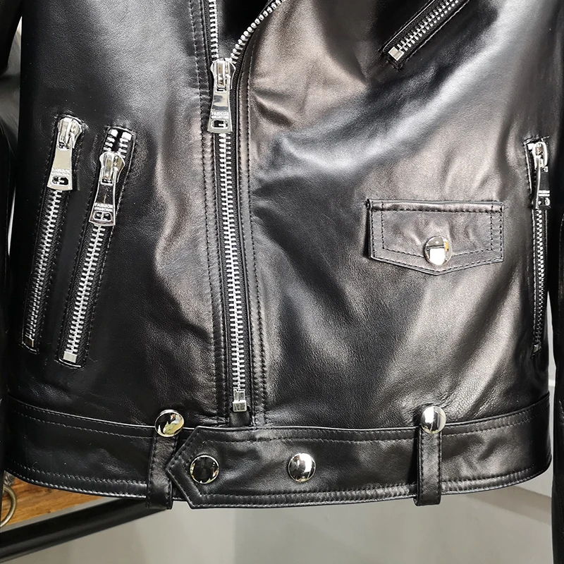 Motorcycle Coats Short Real Leather Jackets Coat Female Black 2019 Spring Autumn Sheepskin Genuine Jacket Women QA001 | Женская одежда