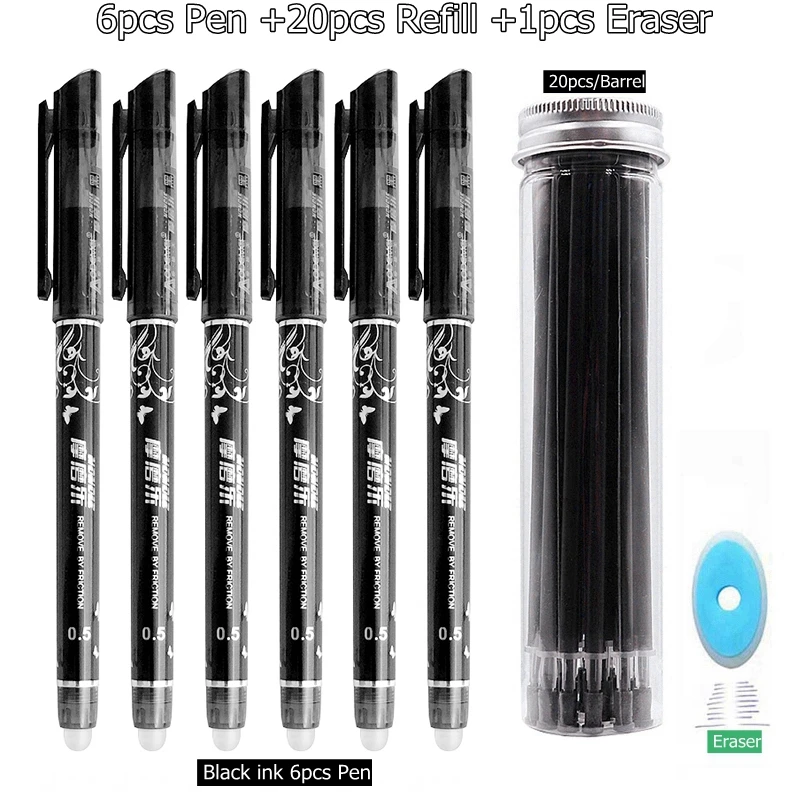L-27pc-Set-Black ink 27 шт./компл. со стирающимися чернилами гелевая ручка синие чернила 0,5 мм моющиеся ручка милые ручки пополнения стержни для школы ручка пишущие инструменты симпатичные канцелярские принадлежности - Цвет: L-27pc-Set-Black ink