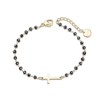black crystal chain cross charm bracelet for women gold stainless steel religion bracelet jesus christmas gift jewelry