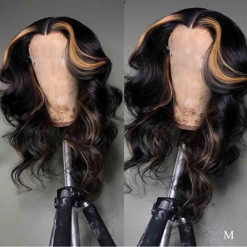 Блонд Выделите HD прозрачные парики на кружеве 13X6 глубокая часть тела волна