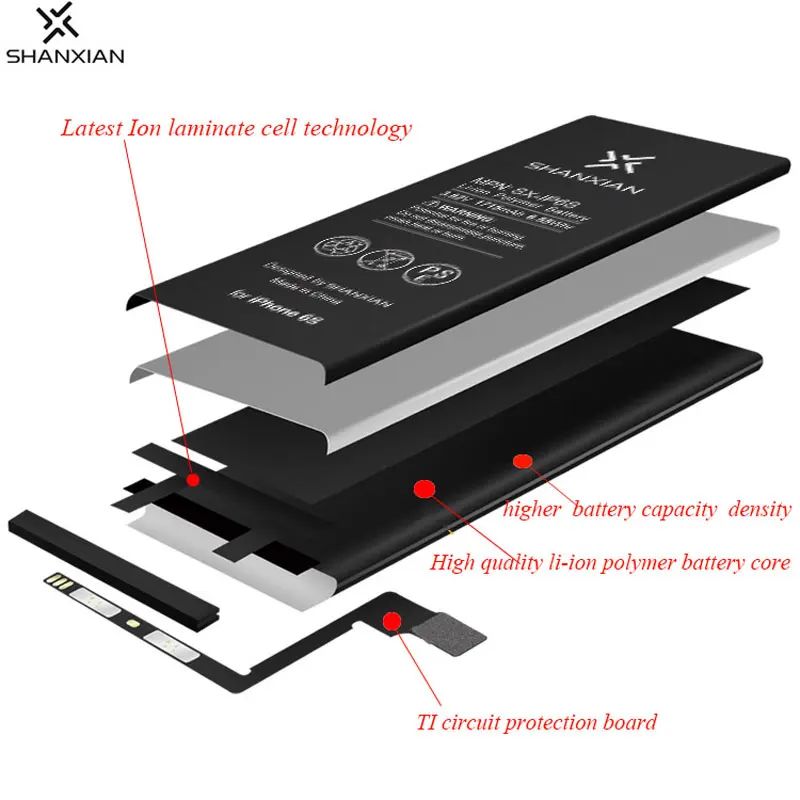 SHANXIAN аккумулятор премиум класса для iPhone 6 6S SE 7 8 с увеличенной емкостью, литиевый внутренний сменный аккумулятор 2200 мАч, бесплатный инструмент