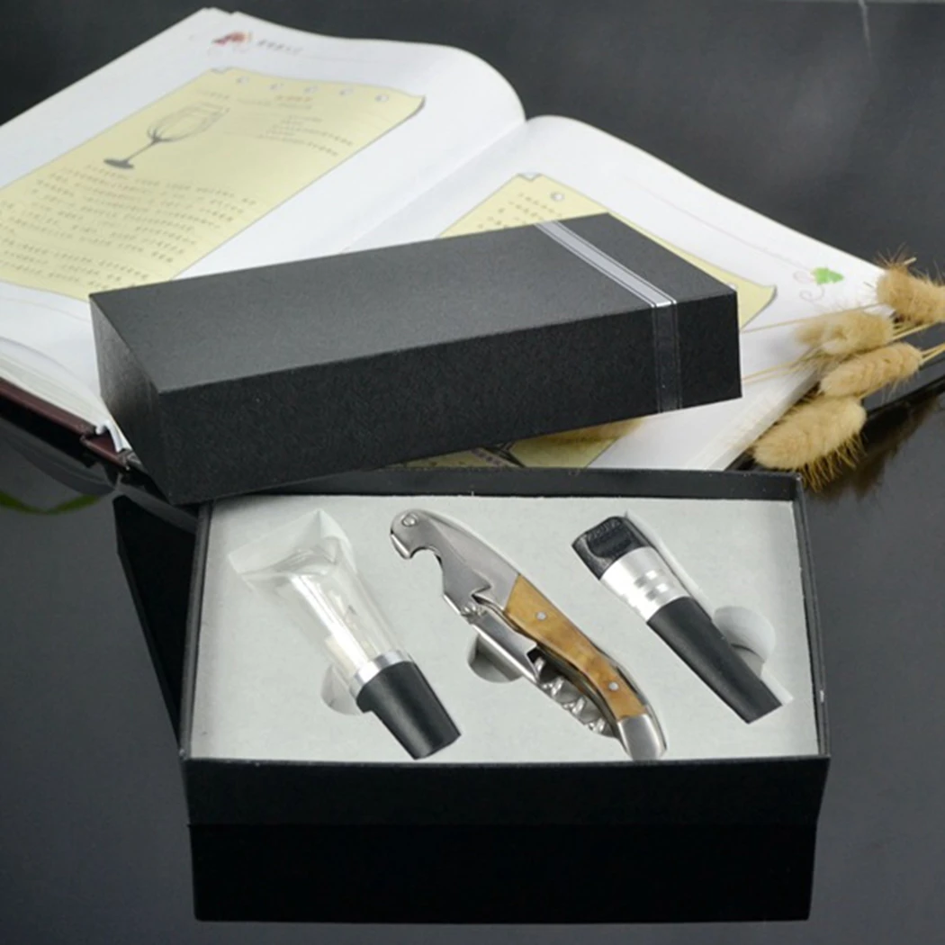 

justdolife 3PCS Wine Opener Set Versatile Portable Wine Aerator Pourer Wine Vacuum Stopper Bottle Opener Kitchen Accessories