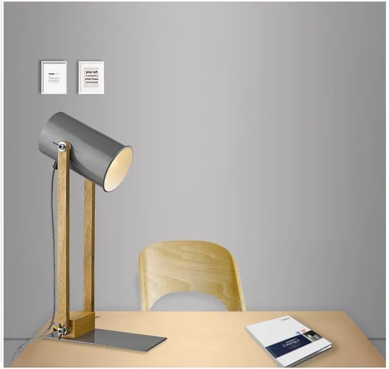 

Nordic wooden iron table lamp office reading light