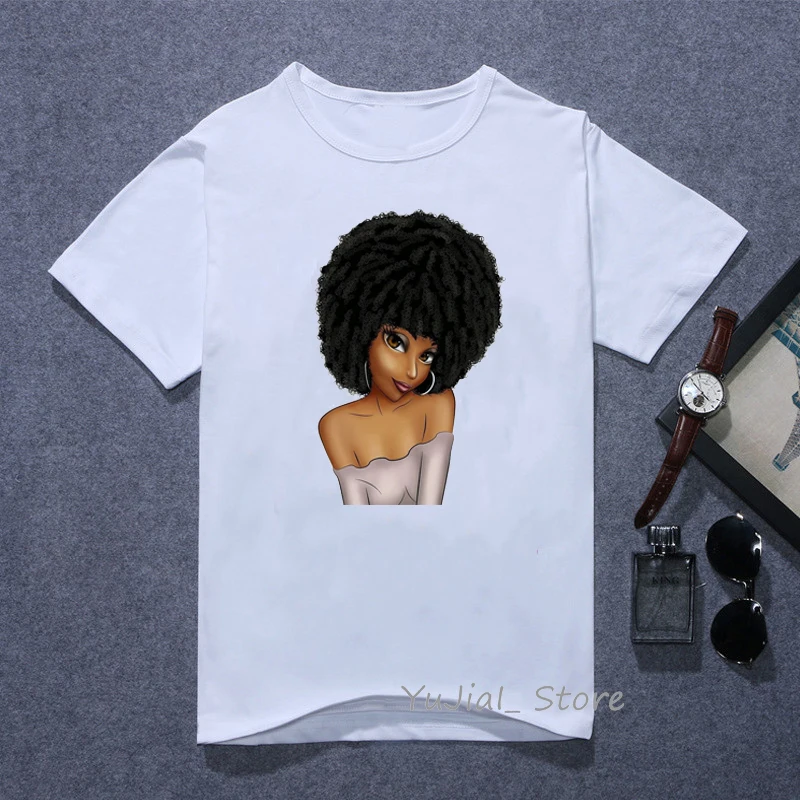 Y101784 Melanin Poppin футболка vogue Футболка женская черная африканская кудрявая волосы девушка футболка с принтом femme harajuku одежда женская футболка Топы - Цвет: Y101784