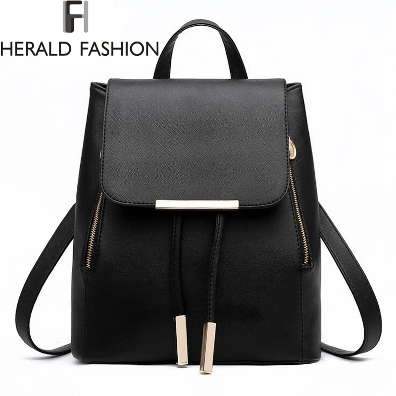 Herald Fashion Quality Women Leather Backpack Female Mochila Escolar School Bags For Teenagers Girls Causal Lady's Travel Bag |