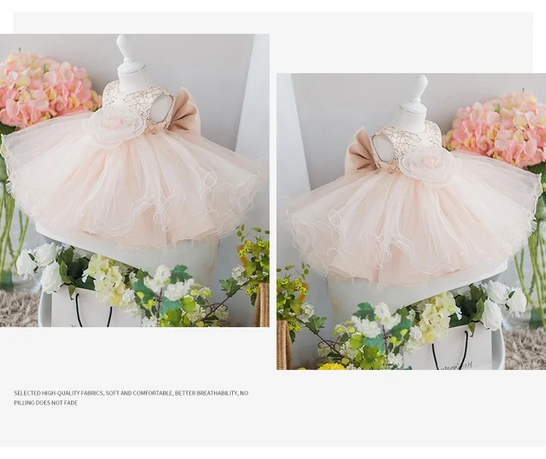 

2020 Lace Formal Baptismal dress Gown Tutu Princess Dress Flower Girls Children Clothing Kids Party For infant Girl Clothes