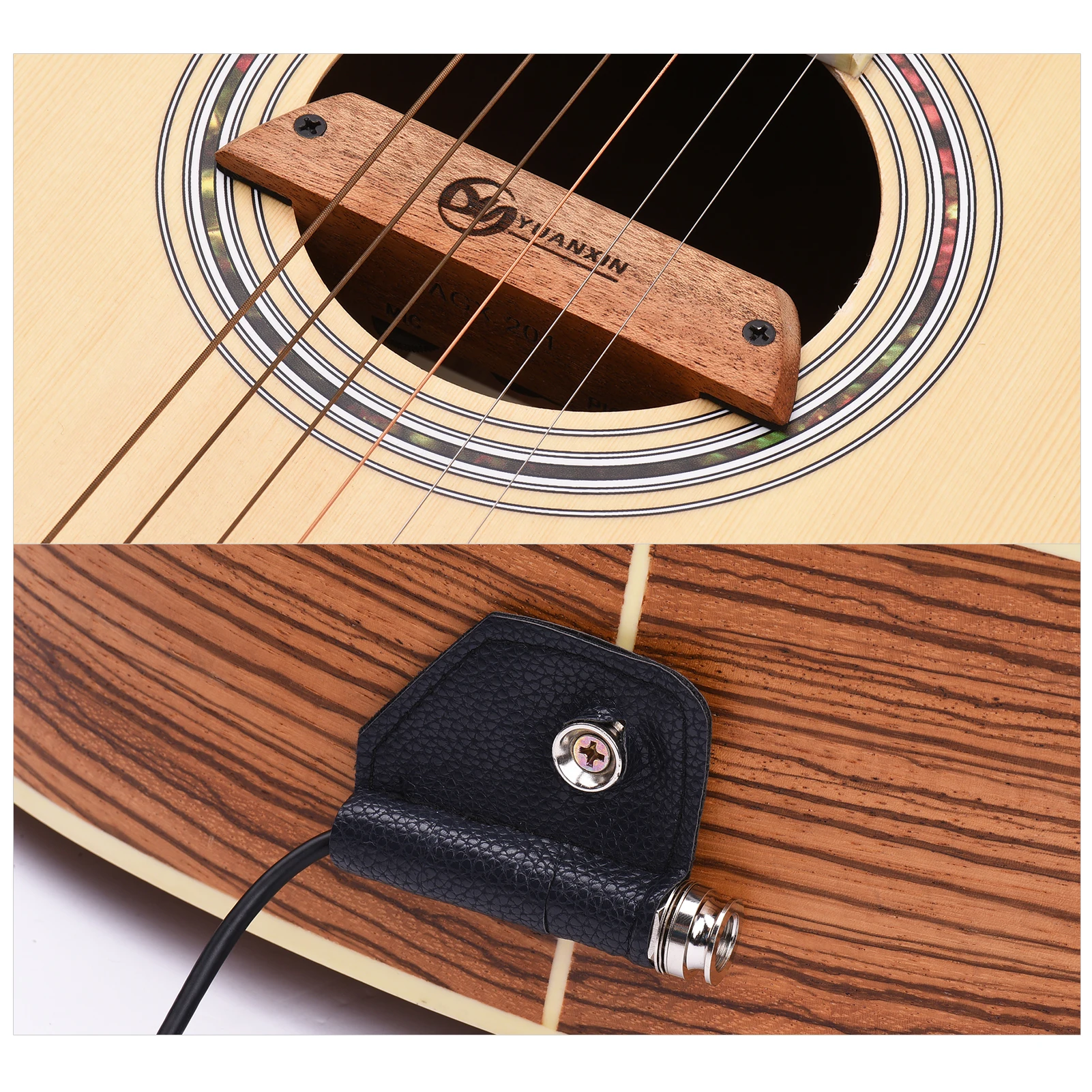 

AGX-201 Acoustic Folk Guitar Soundhole Pickup Wooden Pick-up Transducer Supports Microphone Pickup with 6.35mm Endpin Jack