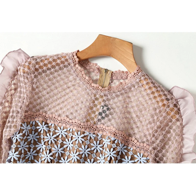 Женское кружевное платье с длинным рукавом модельное винтажное мини цветочным