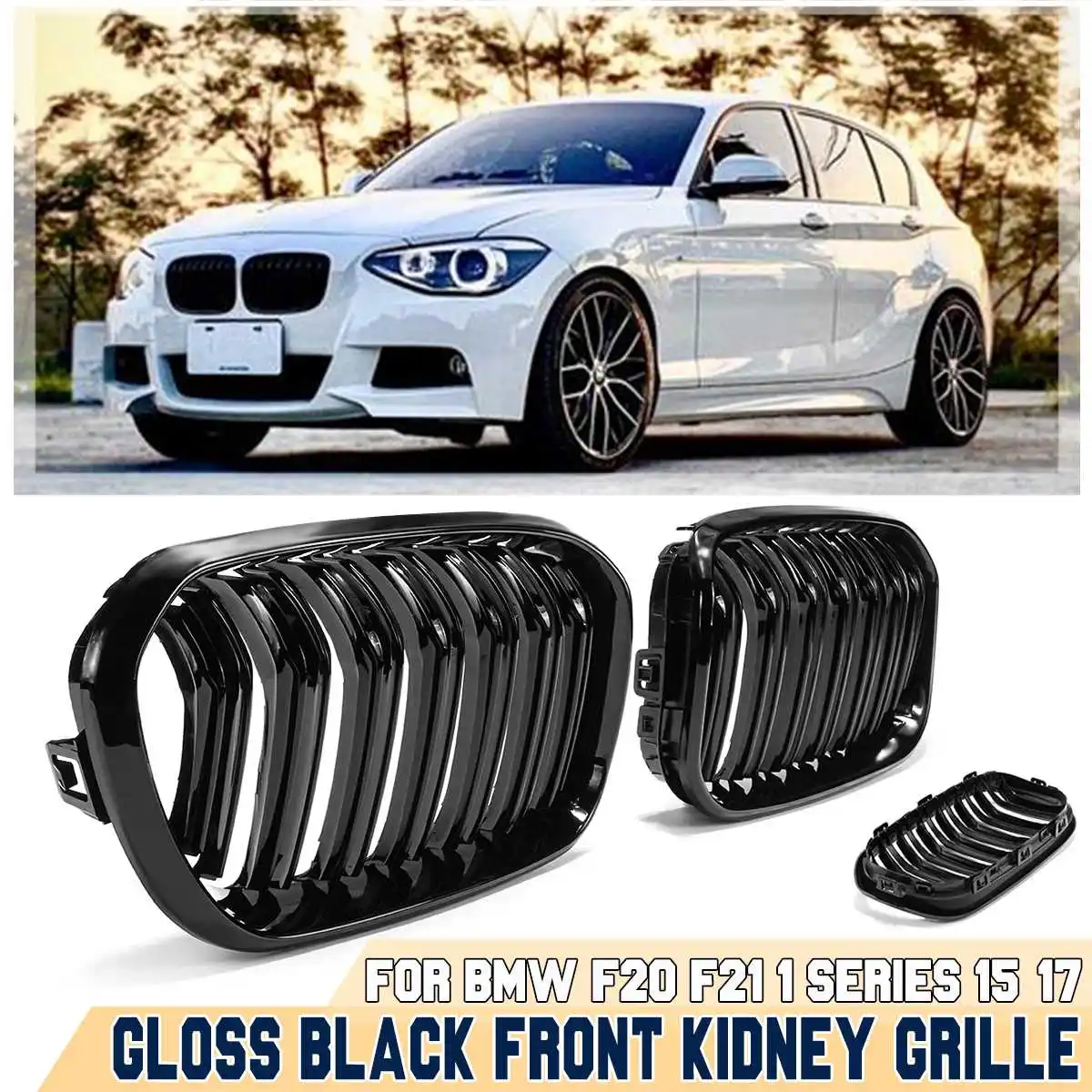 

Front Grill Racing Sport Double Slat Kidney Grille For BMW 1 Series F20 F21 120i 2016 2017 Replacement Grille Car Accessories