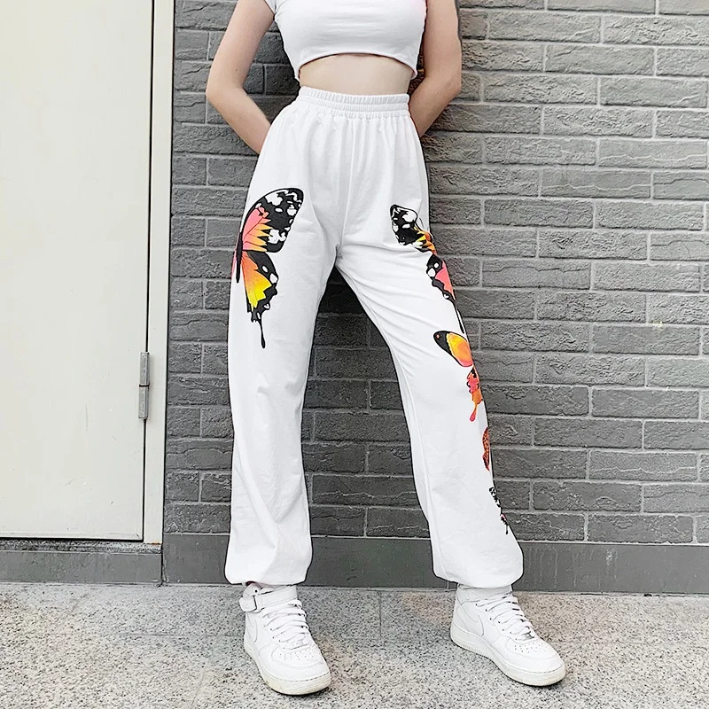 

2 Piece Butterfly Printed High Waist Pants Baggy Fashion Joggers Women'S Pants Sweatpants and Tops Set