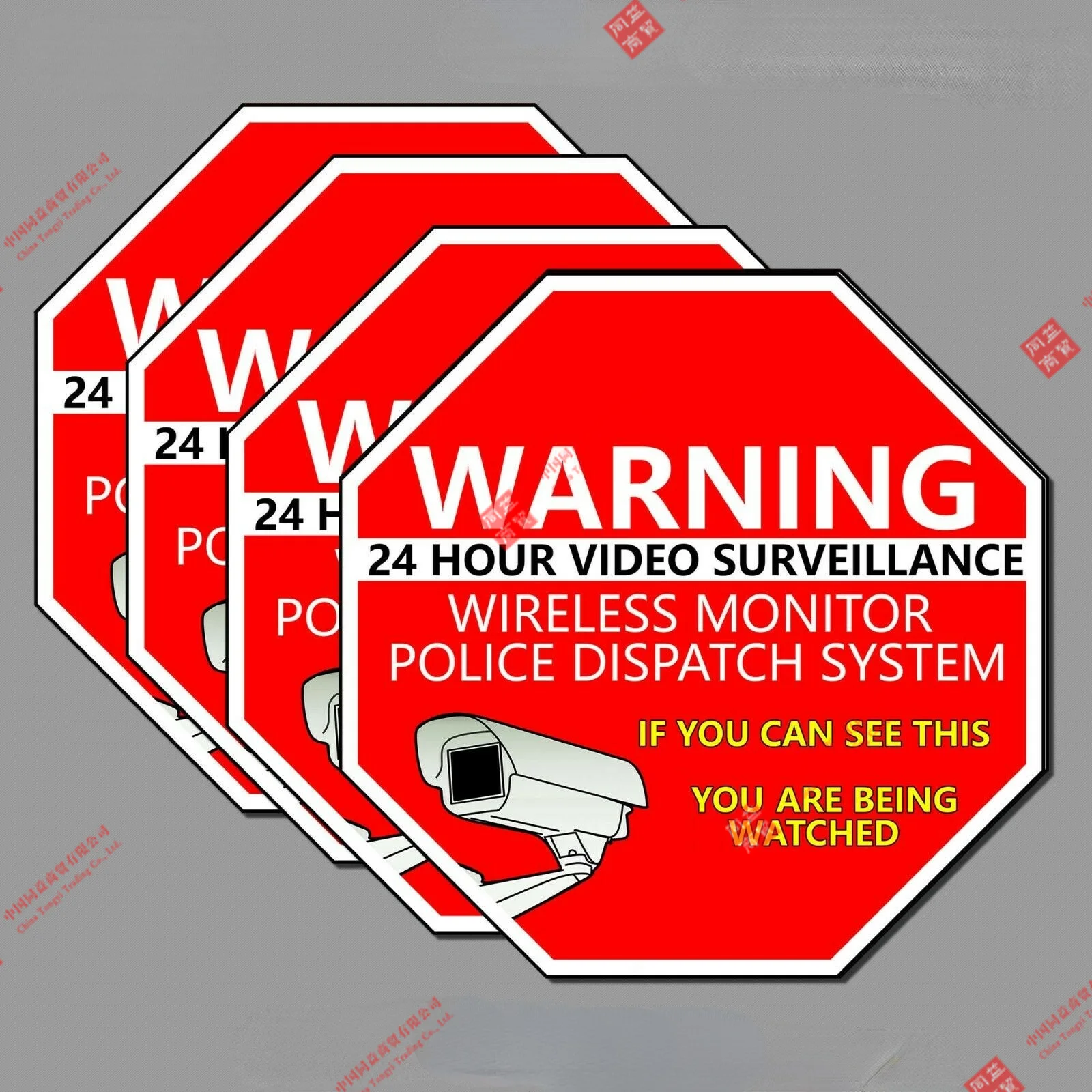 

Warning 24-hour Video Surveillance Security Stickers Red Decals 4 Packs Car Decal Decoration Laptop