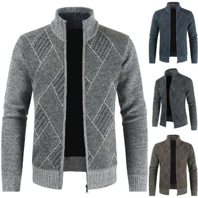 

Winter Mens Knitted Sweater Cardigan Coat Thick Warm Zip Up High Neck Jacket Jumper Outwear