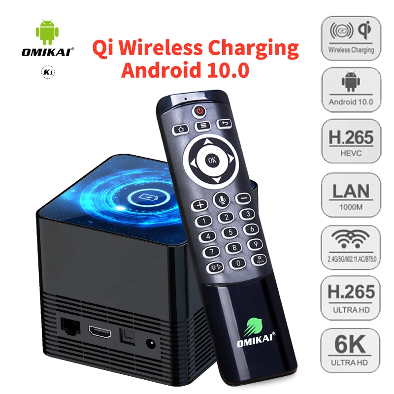 OMIKAI K1 Android 10 TV Box Беспроводной зарядки Media Player 6K 2 4G/5G двухъядерный процессор Wi Fi 1000 м