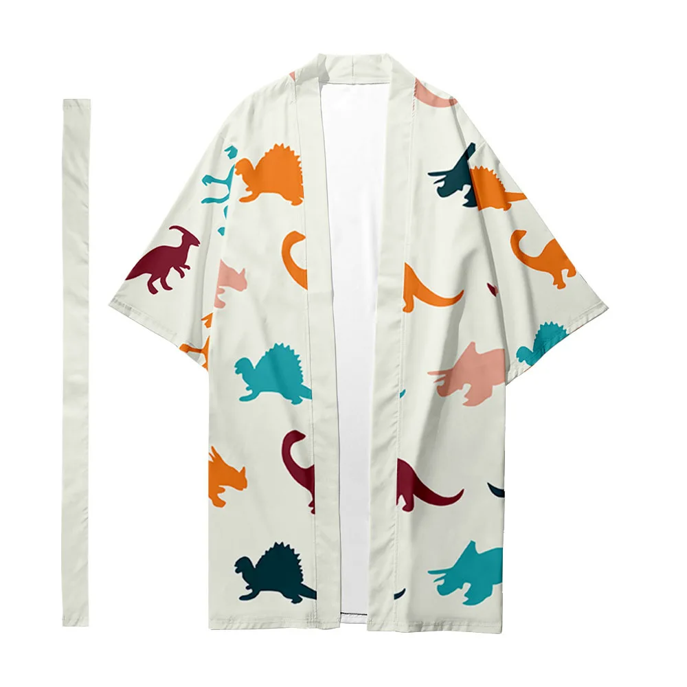 

Men's Japanese Traditional Ethnic Long Kimono Cardigan Women's Kimono Dinosaur Pattern Kimono Shirt Yukata Jacket