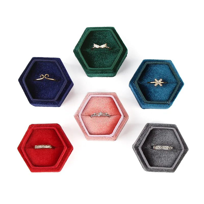 Custom Monogram Letter Single Slot Hexagon Velvet Ring Box Engagement Bearer for Wedding Ceremony | Дом и сад