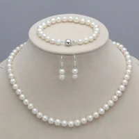new 7 8mm natural freshwater pearl necklace bracelet earrings set 18 7 5aa