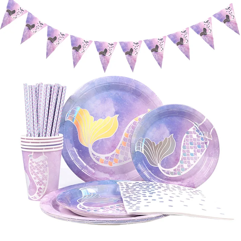 Одноразовая посуда с хвостом русалки бумажные тарелки под морем для девочек