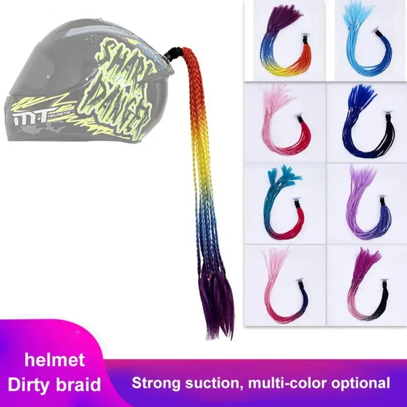 

Womens Mens Helmet Twist Braids Motorcycle Ponytail Dirty Gradient Ramp Hair Punk Biker Helmet Decoration 55cm Cycling Headwear