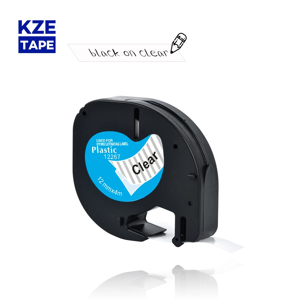 50 шт. лента Dymo Letratag 12267 12 мм * 4 черный на прозрачном Пластик этикеток совместимый с