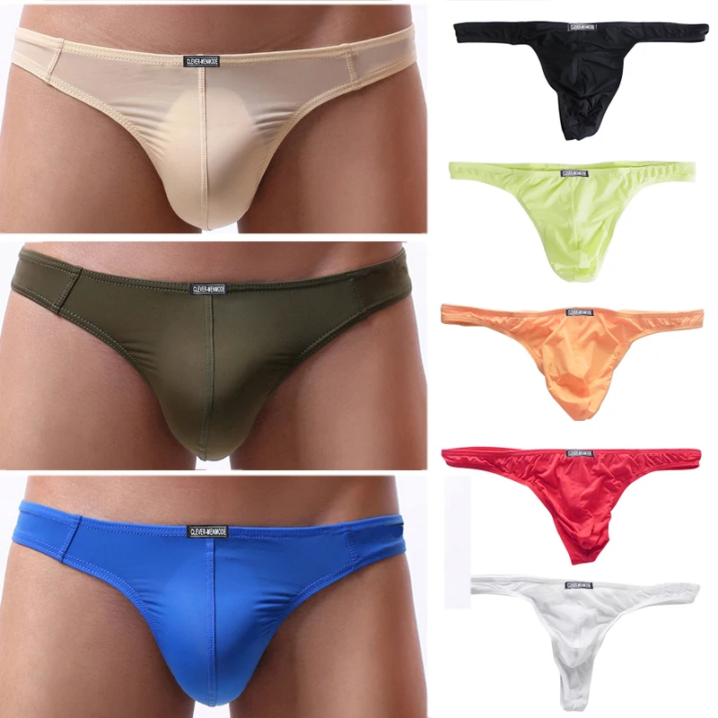 CLEVER-MENMODE 8 pcs Sexy Men Thong and G String Ice Silk Underwear Ultra Thin Panties T-back hombre Underpants Erotic Lingerie