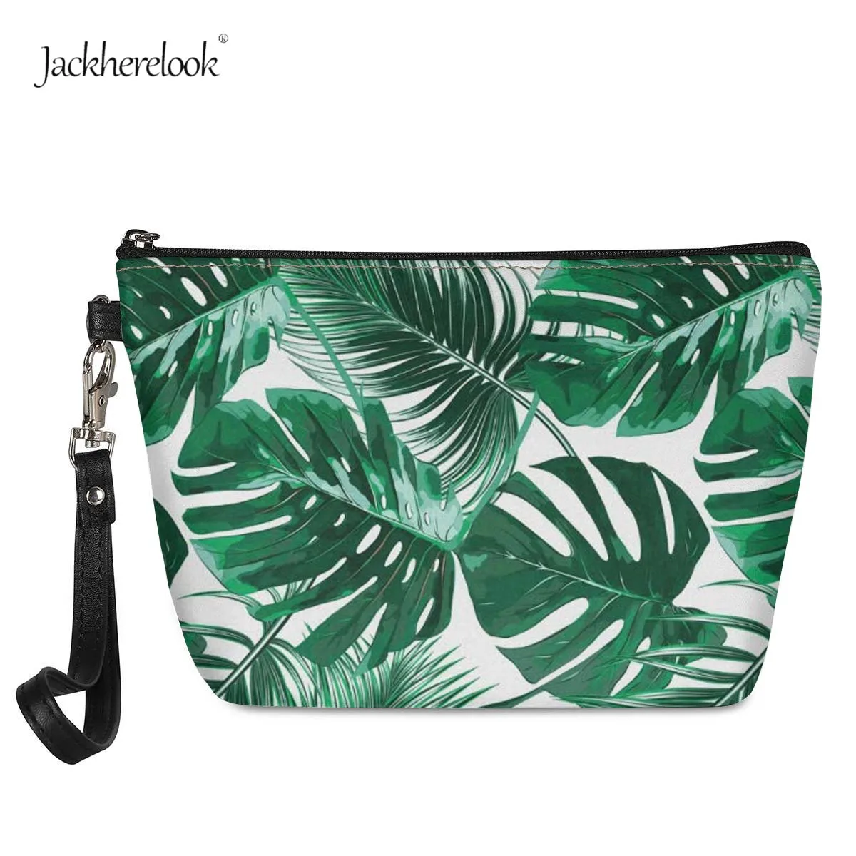 

Косметичка Jackherelook с зелеными листьями, Кожаный саквояж с тропическим принтом пальмового дерева и листьев для путешествий и отдыха на приро...