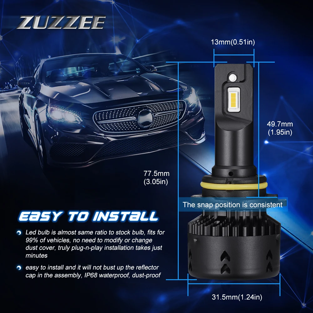 2 шт. светодиодный мини автомобильный головной светильник 9005 DC12V 24V галогенная