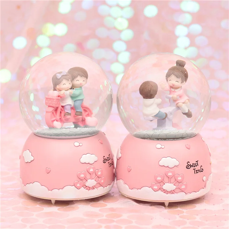 Романтическая пара хрустальных снежных шаров стеклянная музыкальная шкатулка