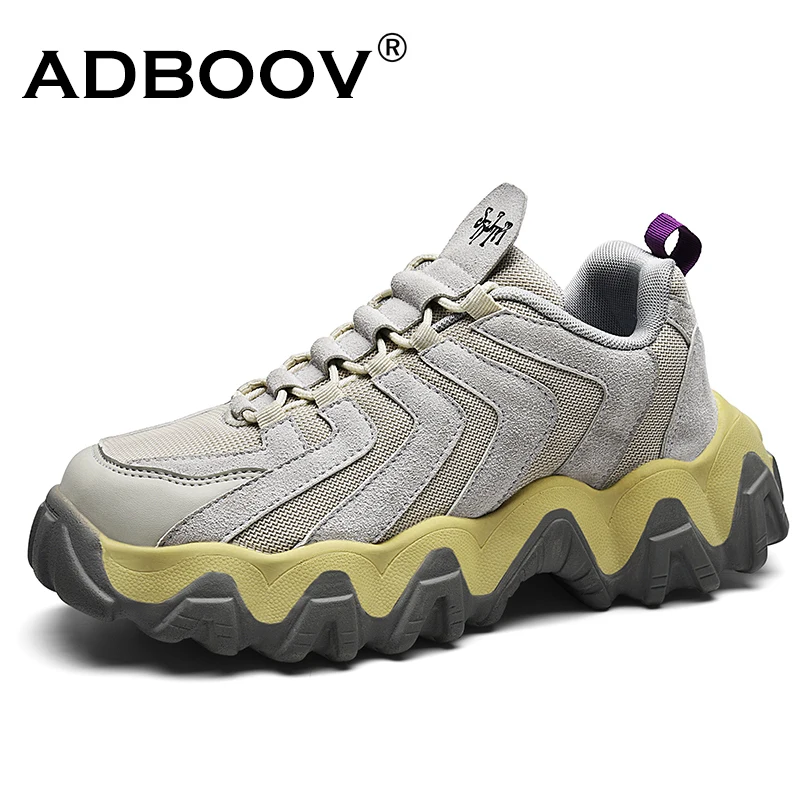 

ADBOOV Wave Sole Unisex Leather Fashion Sneakers Platform Chunky Sneakers Shoes Women Men Couple Dad Shoes
