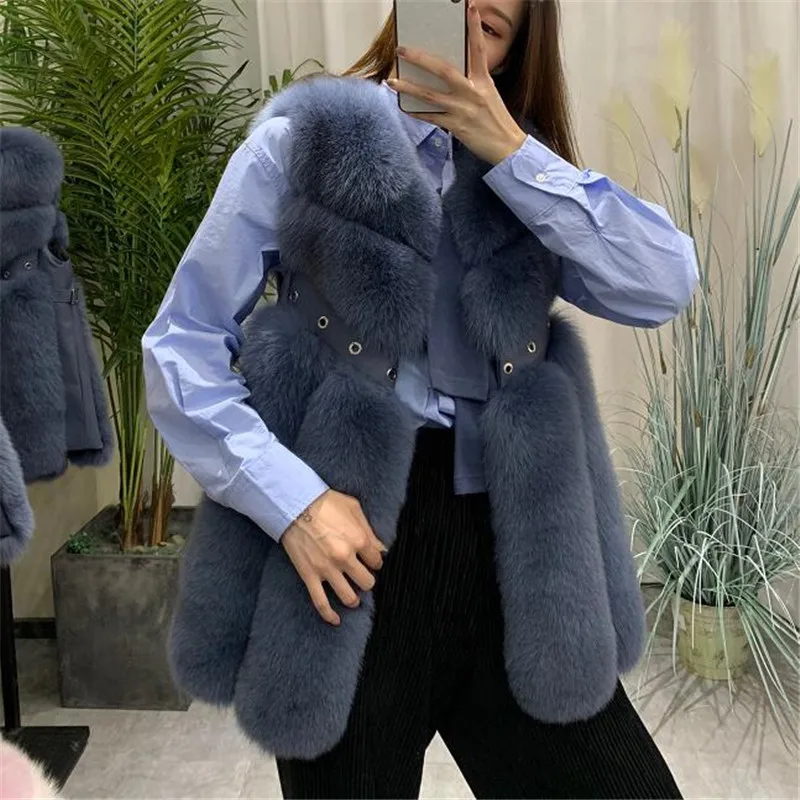 Natural Real Fox Fur Vest female coats Vest Waistcoat medium long Fur Coats Real Fur Coat Fox Vest Gilets enlarge