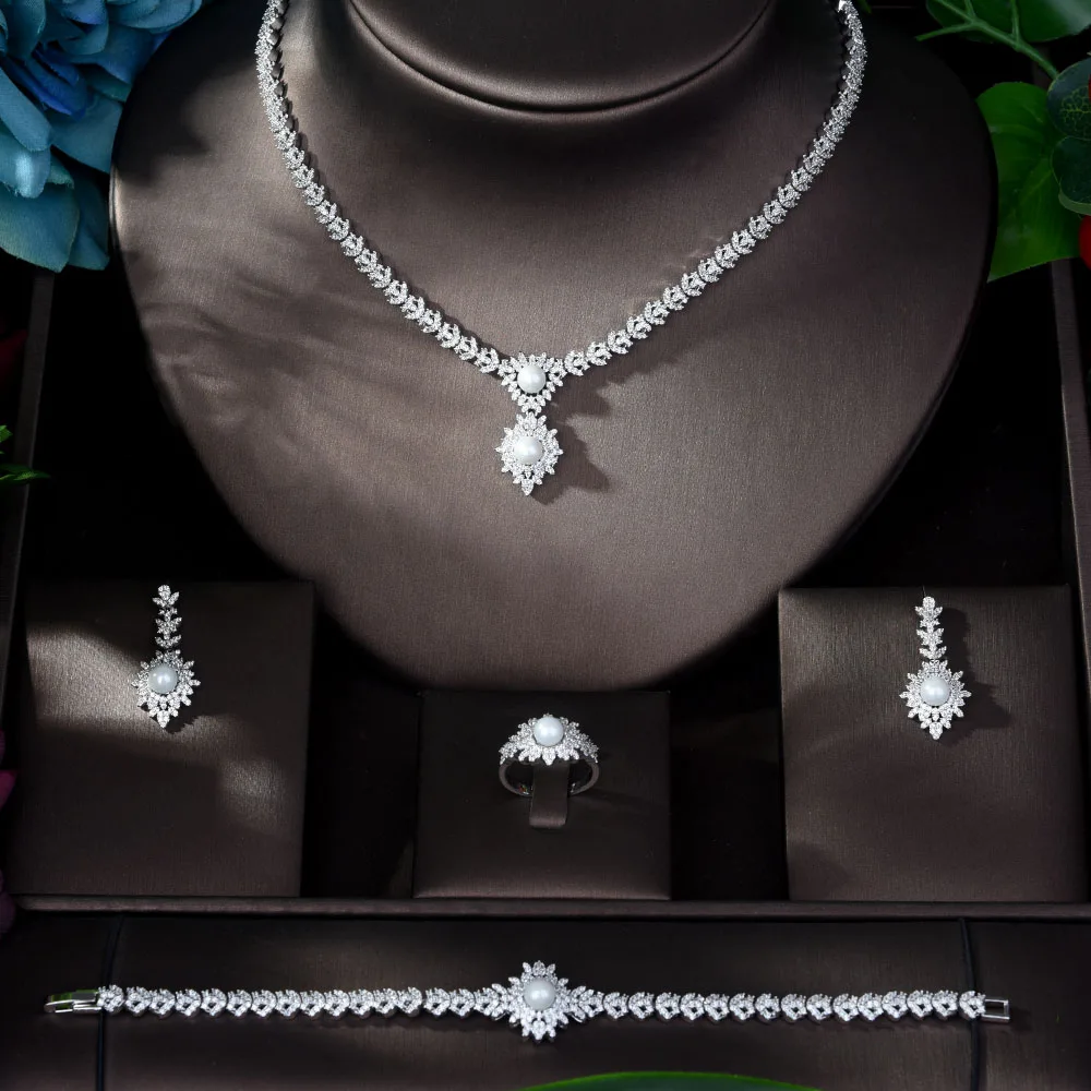 Роскошные свадебные ювелирные наборы HIBRIDE из 4 шт. с цирконием для женщин