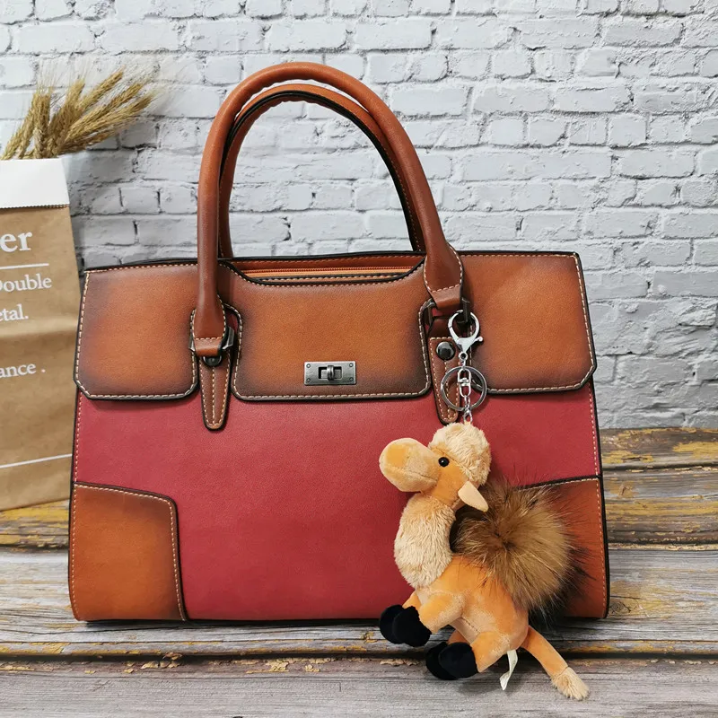 Red and Camel IMYOK, новинка, сумки для женщин, для отдыха, натуральная кожа, винтажная сумка, сумка, большая вместительность, женская сумка на плечо, bolsa feminina - Цвет: Red and Camel