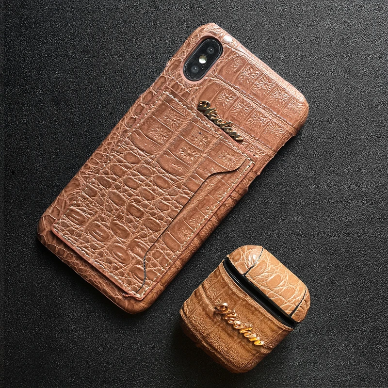 1 Set Brown Чехол-подставка из крокодиловой кожи для iPhone 11 Pro 6s 6 7 8 Plus X XS Max XR карта, карман, держатель чехол для Airpods чехол - Цвет: 1 Set Brown