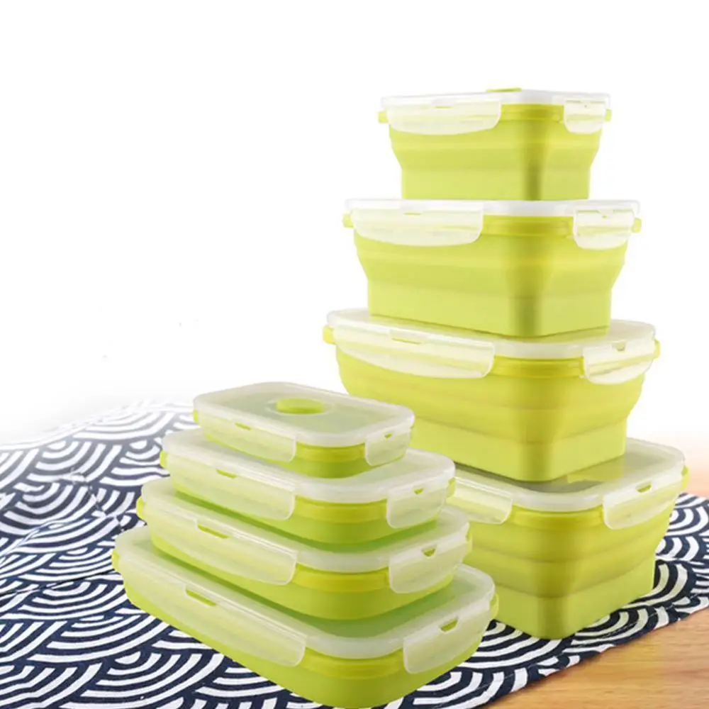 

Silicone Collapsible Lunch Box Food Storage Container Free Rectangle BPA Outdoor Camping Portable Box Bento Picnic Microwav O3P0